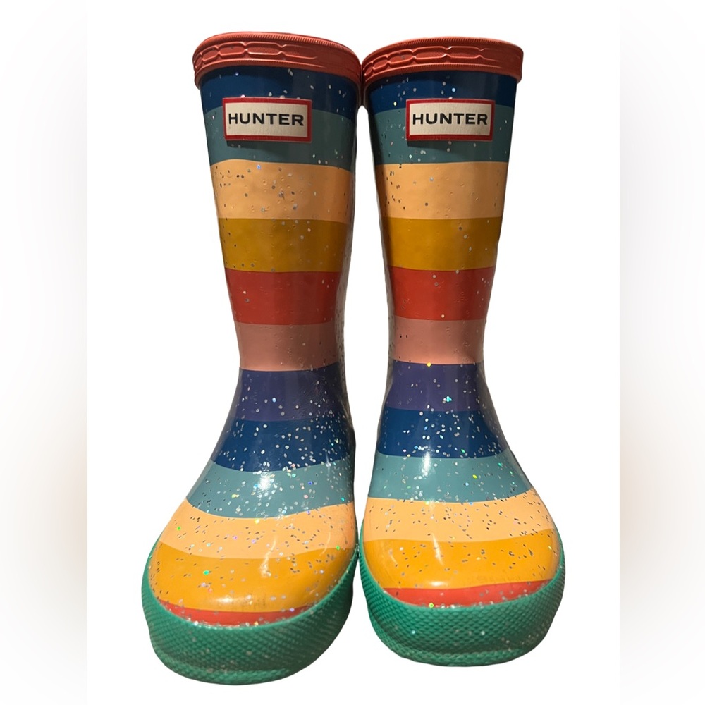 HUNTER GIRLS GLITTER RAINBOW BOOT EUC Size 10 US